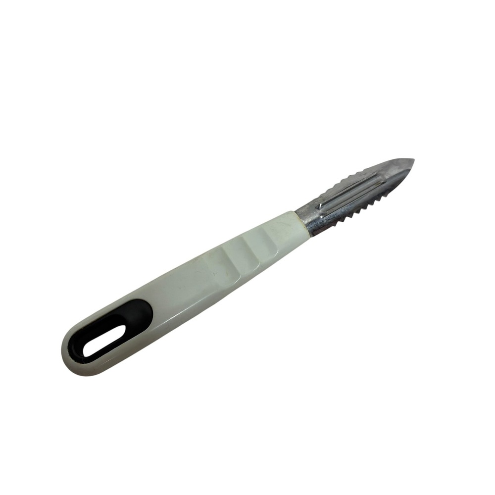 Vintage Vegetable Peeler Stainless‎ Steel Serrated Blade White Plastic Handle